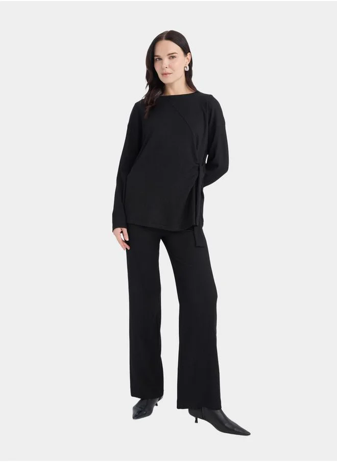 DeFacto DeFacto Women Black Knitted Long Sleeve Casual T-Shirt