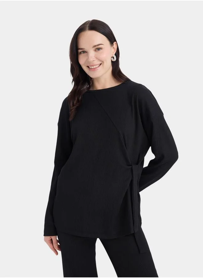 DeFacto DeFacto Women Black Knitted Long Sleeve Casual T-Shirt