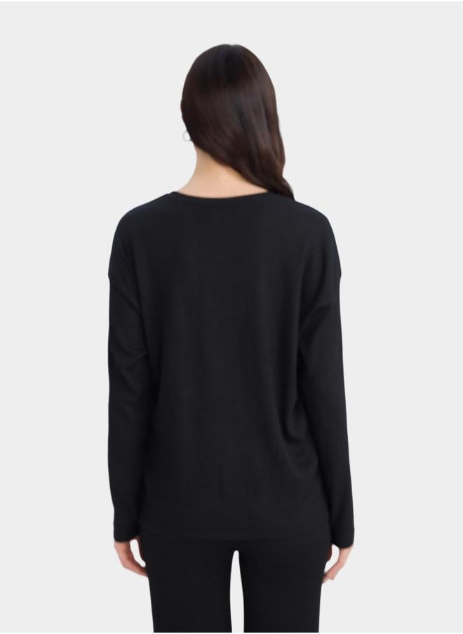 DeFacto DeFacto Women Black Knitted Long Sleeve Casual T-Shirt  - Image 3