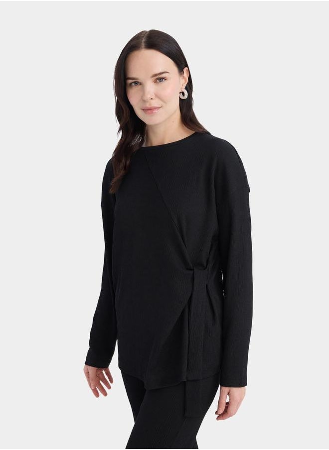 DeFacto DeFacto Women Black Knitted Long Sleeve Casual T-Shirt  - Image 4