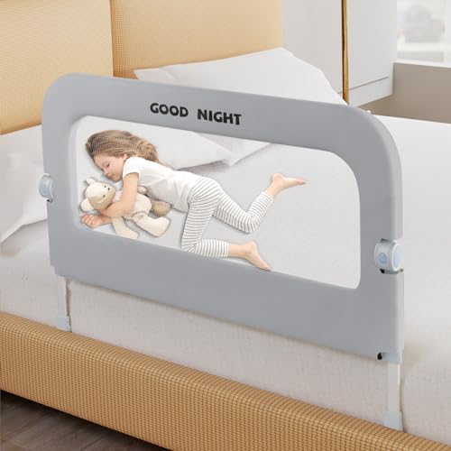 Deeteck Bed Guard Rail for Toddlers 32 Adjustable Heights Folding up Portable Bed Railing for Baby Toddler Bed Rails Guard for Crib Twin BunkFull Size Queen King BedGrey - Image 1