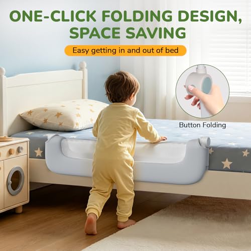 Deeteck Bed Guard Rail for Toddlers 32 Adjustable Heights Folding up Portable Bed Railing for Baby Toddler Bed Rails Guard for Crib Twin BunkFull Size Queen King BedGrey - Image 3