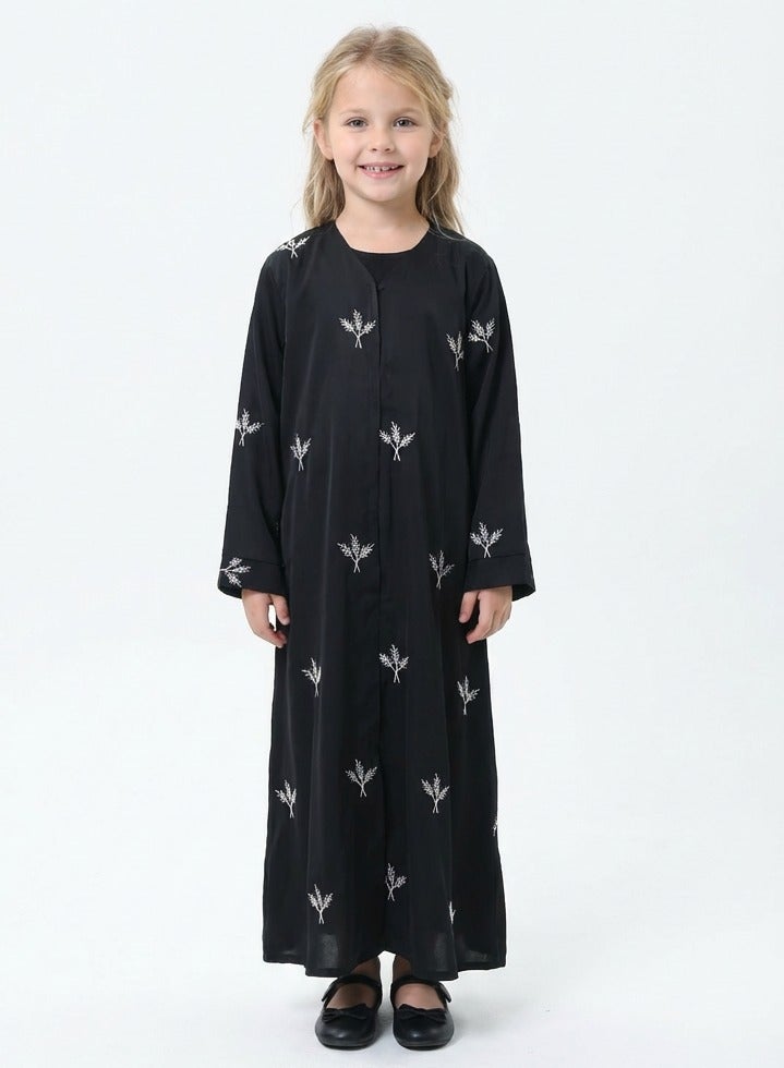 MSquare Fashion Kids Abaya I Durable I Lightweight I Satin I With Headscarf I Black - Image 1