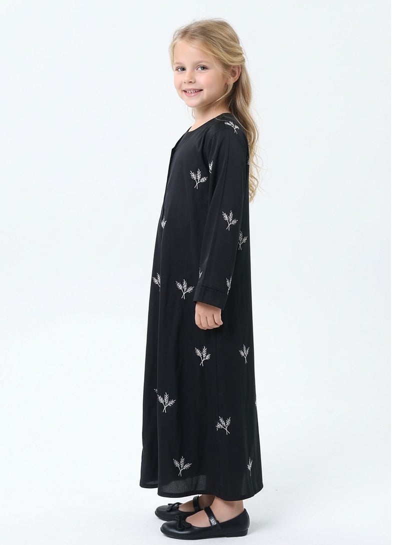 MSquare Fashion Kids Abaya I Durable I Lightweight I Satin I With Headscarf I Black - Image 2