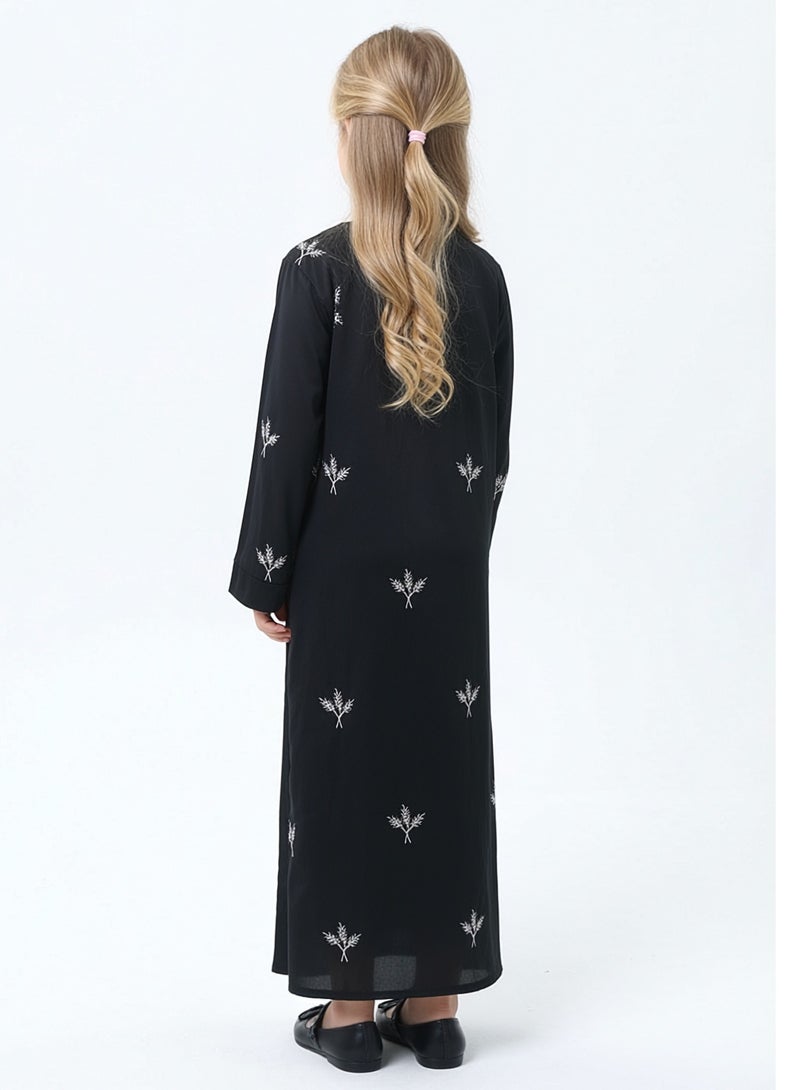 MSquare Fashion Kids Abaya I Durable I Lightweight I Satin I With Headscarf I Black - Image 3