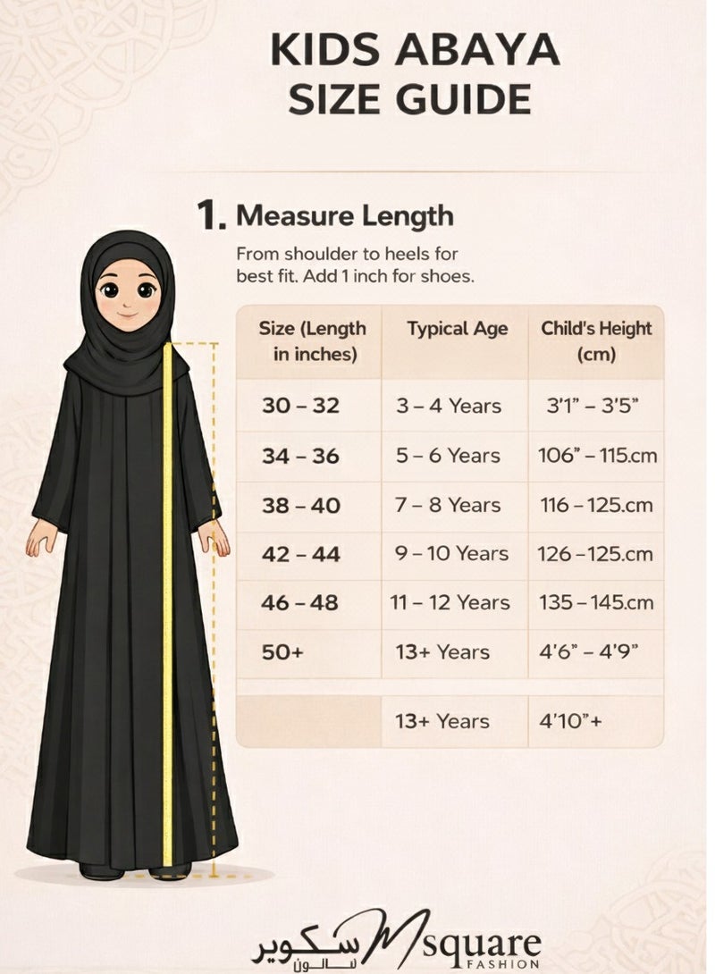 MSquare Fashion Kids Abaya I Durable I Lightweight I Satin I With Headscarf I Black - Image 4
