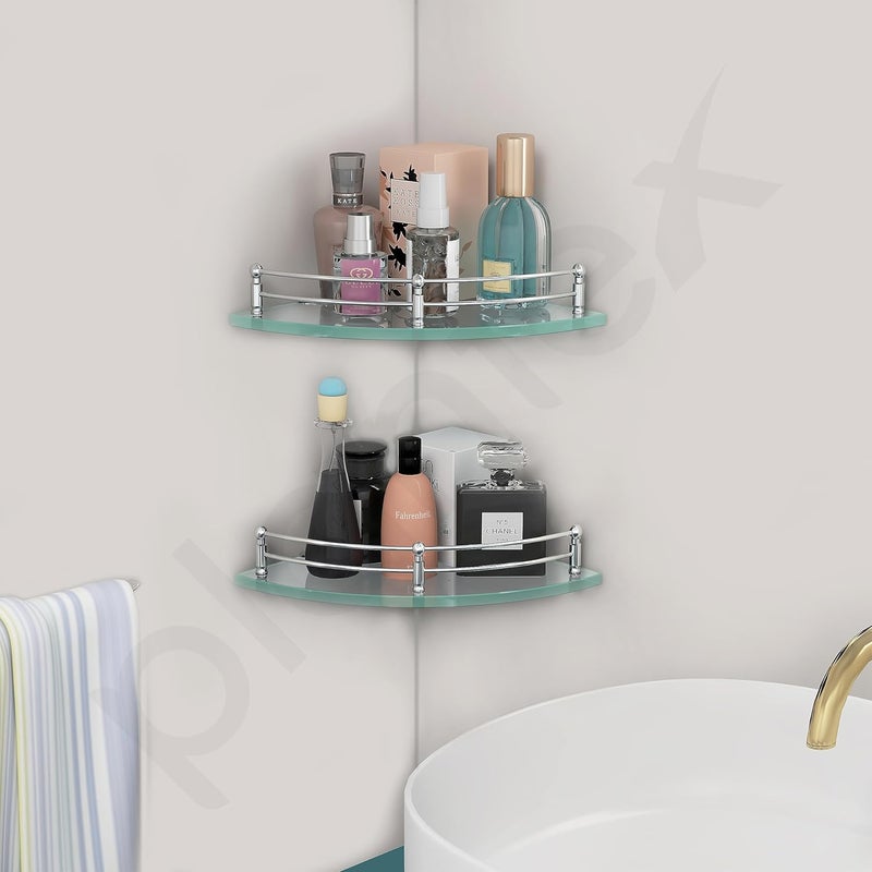 plantex Plantex Premium Transparent Corner Glass Shelf for BathroomWall Mounted ShelfLiving Room Storage Organizer 12 x 12 Inches Pack of 2 - Image 3