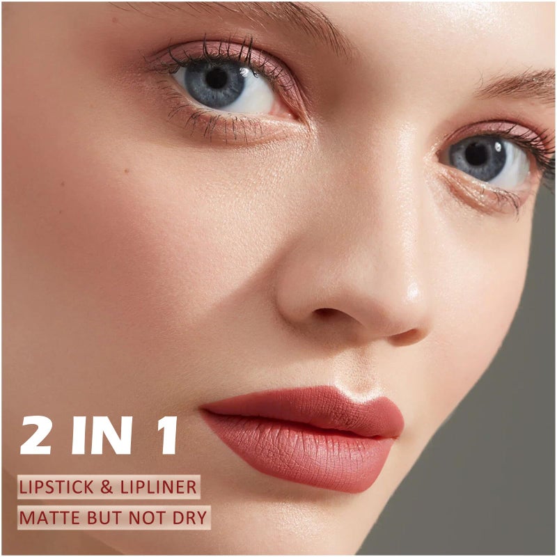 Boobeen 2 Pcs Lip Liner and Lipstick Set, Ultra-Long-Lasting Nude Matte LipLiner High Pigmented Soft Creamy Lipstick Waterproof Lip Color, Lip Makeup Gift Kit for Women - Image 4