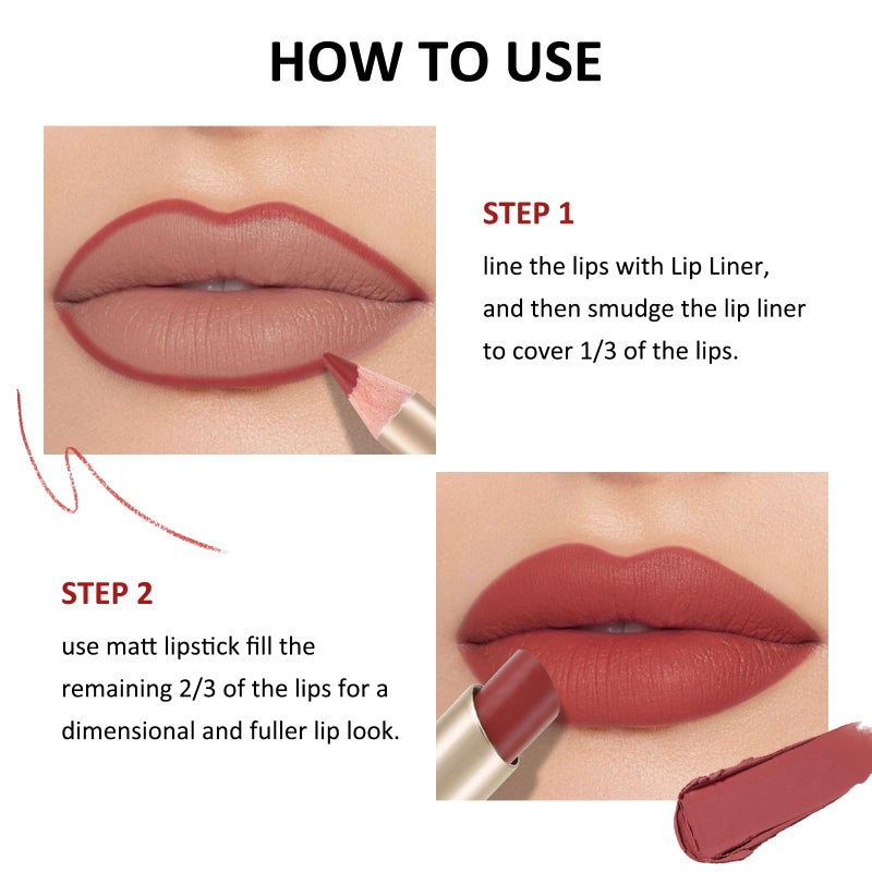 Boobeen 2 Pcs Lip Liner and Lipstick Set, Ultra-Long-Lasting Nude Matte LipLiner High Pigmented Soft Creamy Lipstick Waterproof Lip Color, Lip Makeup Gift Kit for Women - Image 5