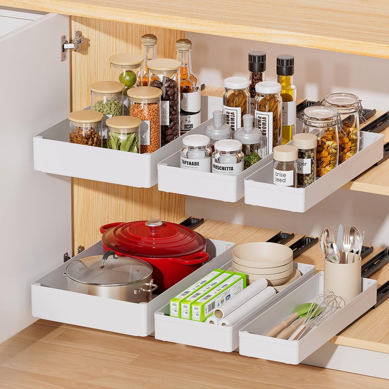 Delamu 3 Pack Pull Out Cabinet Organizer, 15.7"Deep Pull Out Drawers for Cabinets, Slide Out Drawers for Kitchen Cabinets, Bathroom Cabinet Organizer, Pantry (White) - Image 1