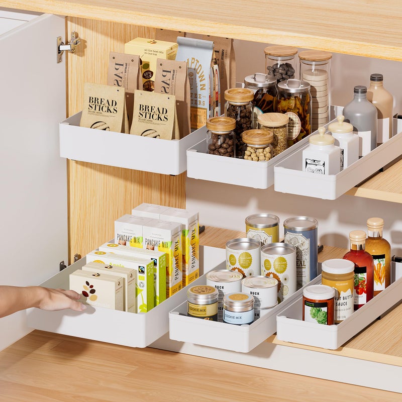 Delamu 3 Pack Pull Out Cabinet Organizer, 15.7"Deep Pull Out Drawers for Cabinets, Slide Out Drawers for Kitchen Cabinets, Bathroom Cabinet Organizer, Pantry (White) - Image 5