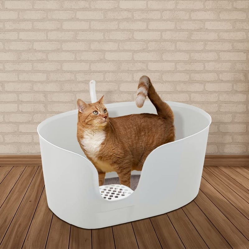 Richell PAW TRAX High Wall Cat Litter Box XL, Large High Sides Cat Litter Pan in White - Image 2