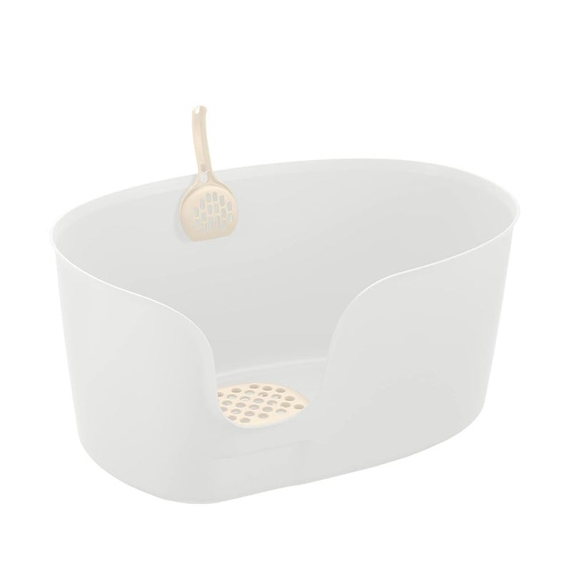 Richell PAW TRAX High Wall Cat Litter Box XL, Large High Sides Cat Litter Pan in White - Image 1