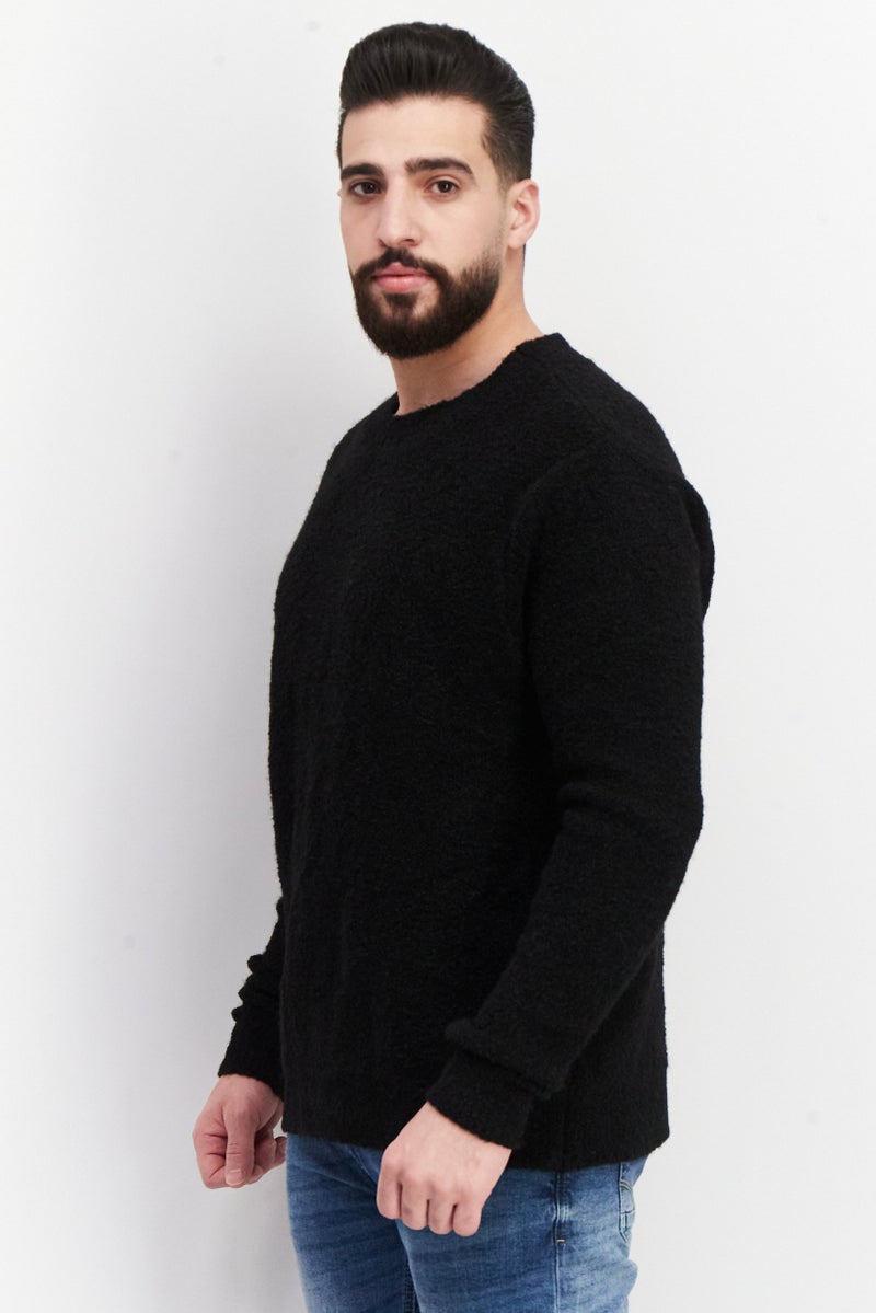 Sanctuary Men Round Neck Shaggy Long Sleeves Sweater, Black - Image 3
