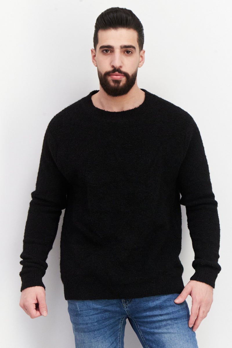 Sanctuary Men Round Neck Shaggy Long Sleeves Sweater, Black - Image 1