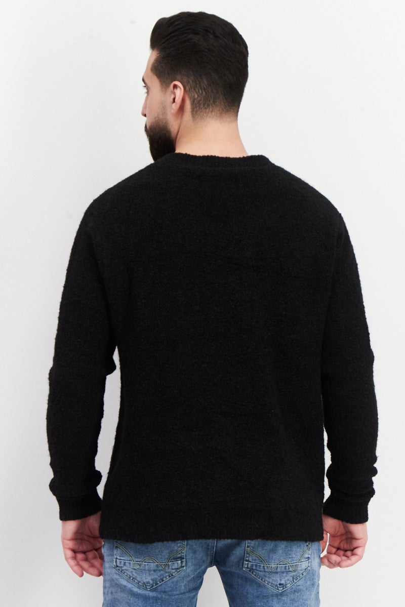 Sanctuary Men Round Neck Shaggy Long Sleeves Sweater, Black - Image 4