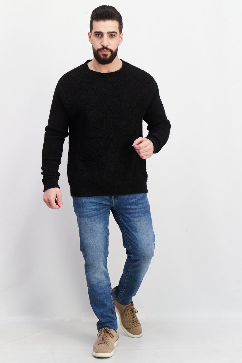 Sanctuary Men Round Neck Shaggy Long Sleeves Sweater, Black - Image 2