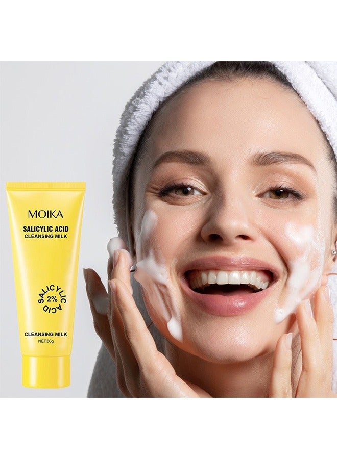MOIKA Salicylic Acid Cleansing milk -  with 2% Salicylic Acid，Ceramide and Niacinamide | Gentle Foaming Face Wash for Sensitive, Acne Prone Skin | Deep Pore Cleaning | Unisex - 80g - Image 1