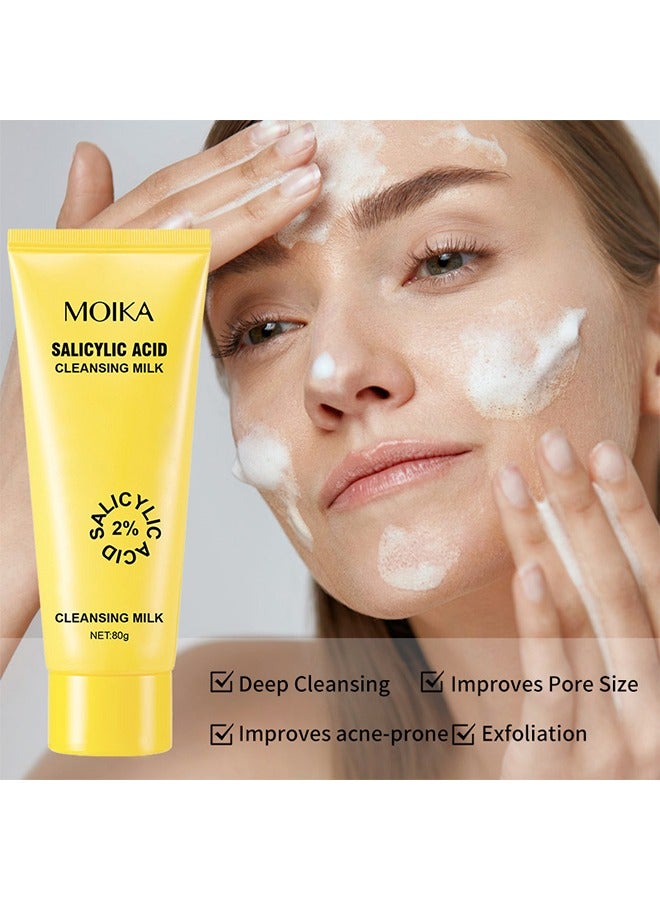 MOIKA Salicylic Acid Cleansing milk -  with 2% Salicylic Acid，Ceramide and Niacinamide | Gentle Foaming Face Wash for Sensitive, Acne Prone Skin | Deep Pore Cleaning | Unisex - 80g - Image 2