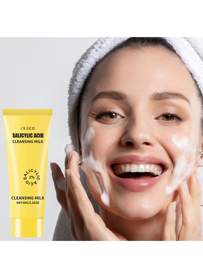 أوهو حليب منظف بحمض الساليسيليك - يحتوي على 2٪ حمض الساليسيليك والسيراميد والنياسيناميد | غسول الوجه الرغوي اللطيف للبشرة الحساسة المعرضة لحب الشباب | التنظيف العميق للمسام | للجنسين - 80 غرام - Image 1