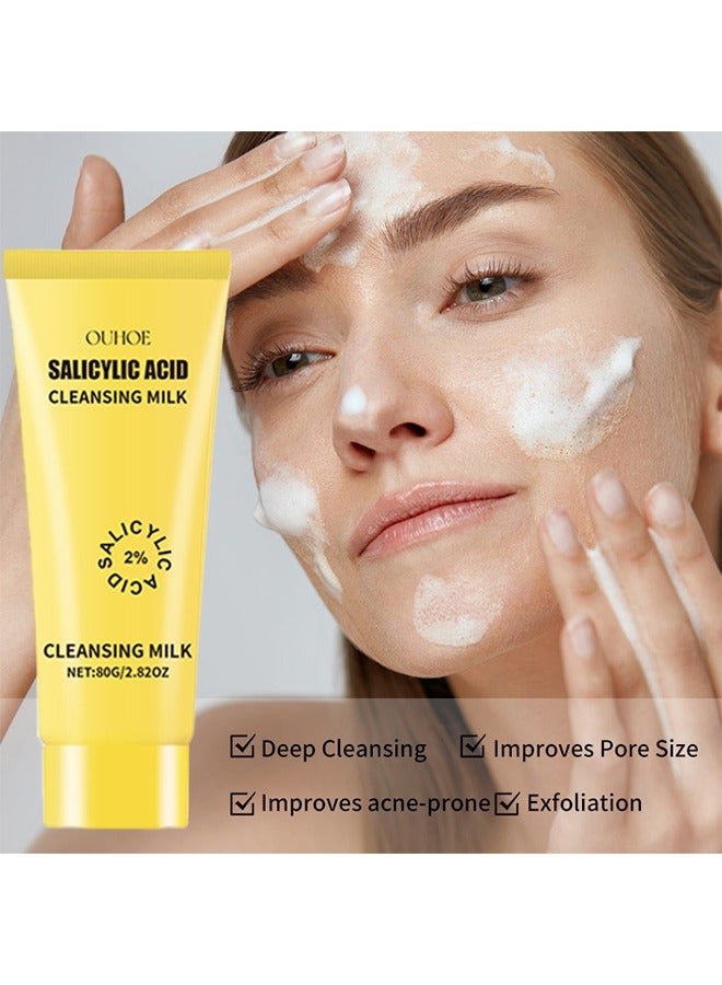أوهو حليب منظف بحمض الساليسيليك - يحتوي على 2٪ حمض الساليسيليك والسيراميد والنياسيناميد | غسول الوجه الرغوي اللطيف للبشرة الحساسة المعرضة لحب الشباب | التنظيف العميق للمسام | للجنسين - 80 غرام - Image 3