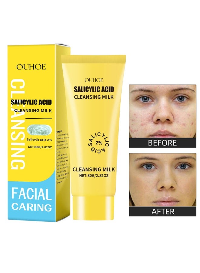 أوهو حليب منظف بحمض الساليسيليك - يحتوي على 2٪ حمض الساليسيليك والسيراميد والنياسيناميد | غسول الوجه الرغوي اللطيف للبشرة الحساسة المعرضة لحب الشباب | التنظيف العميق للمسام | للجنسين - 80 غرام - Image 2
