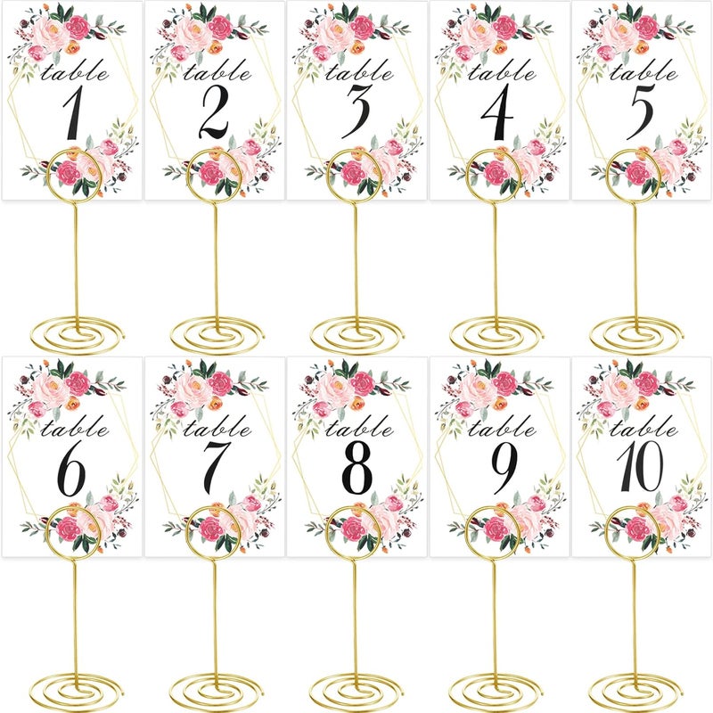 LeeLoon 26 PCS Table Number Holder - Table Card Holder Stand Wire Photo Holder with 26 Pcs Floral Table Number Cards, Place Card Holder Stand for Weddings Party Office Paper Memo Menu Note Clips - Image 4
