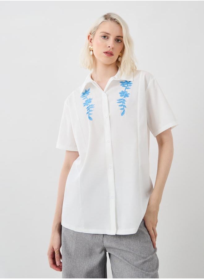 Take Two Take Two Embroidered Spread Collar Oversized Shirt  - Image 1