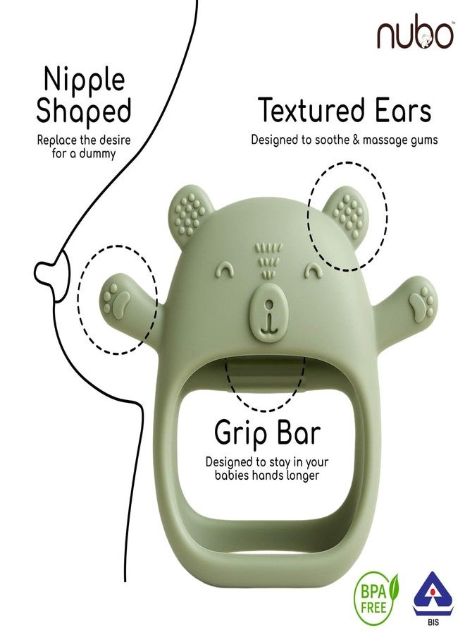 Nubokind No-Drop Baby Teether for 3-12 Months | Wrist-Fit Silicone Teething Toy for Molar Relief | BIS Certified, BPA Free, Safe Made in India | Sage Green - Image 2