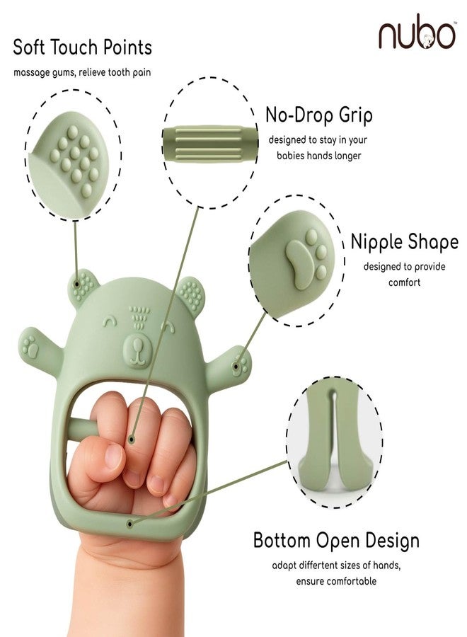 Nubokind No-Drop Baby Teether for 3-12 Months | Wrist-Fit Silicone Teething Toy for Molar Relief | BIS Certified, BPA Free, Safe Made in India | Sage Green - Image 3