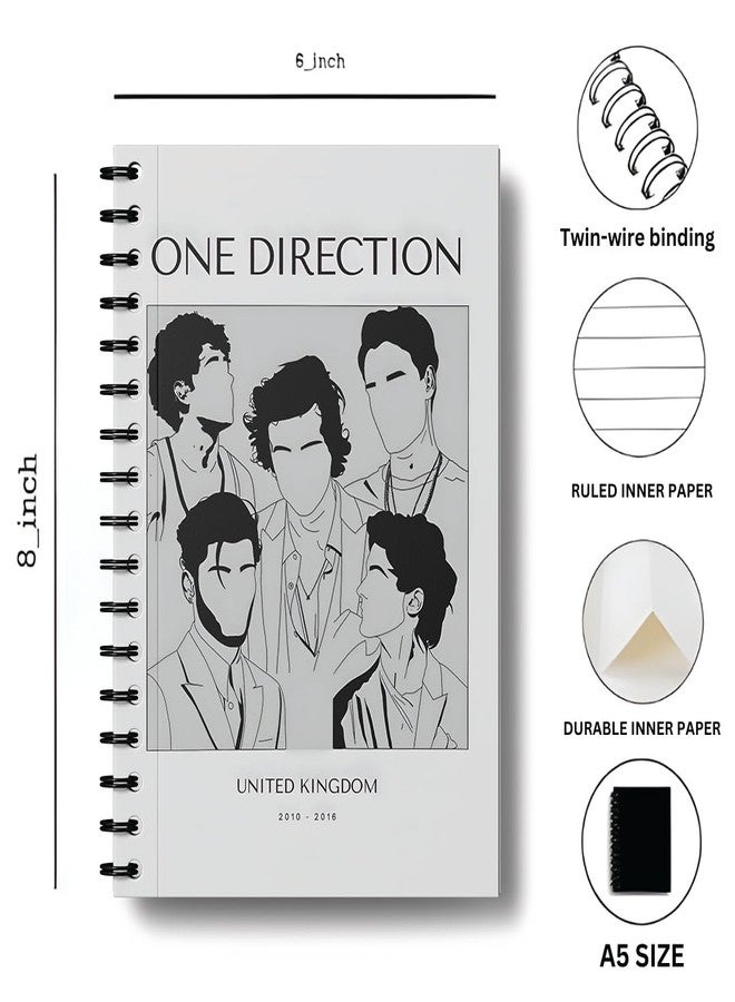 zenithink One Direction Band Wiro Journal Notebook | 80 gsm Paper With 350GSM Hard Cover | Single Ruled | Pages - 160 | A5 Size | Wiro Binding | Versatile for School, Home & Office | - Image 5