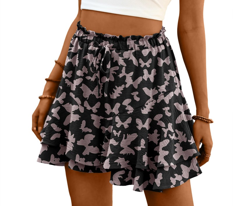 Lepunuo Casual Shorts for Women Ruffle Mini Skirts Boho Skorts Butterfly High Waist Shorts Flowy Tennis Skorts - Image 1