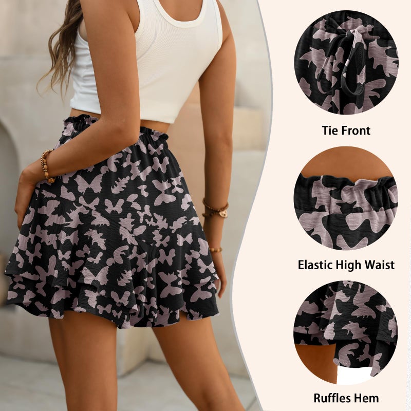 Lepunuo Casual Shorts for Women Ruffle Mini Skirts Boho Skorts Butterfly High Waist Shorts Flowy Tennis Skorts - Image 4
