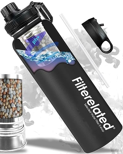 Filterelated 30oz Stainless Steel Portable Alkaline Filter Water Bottle, Creates Up to 9+ Ph of Quality Water, Sports Travel Water Bottle, Removes Water Impurities - Image 1
