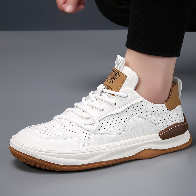 European Station Genuine Leather Men'S Shoes Thick-Soled Breathable Cut Out Casual Clogs Men'S 2025 Spring New White Shoes Trbottom - Image 4