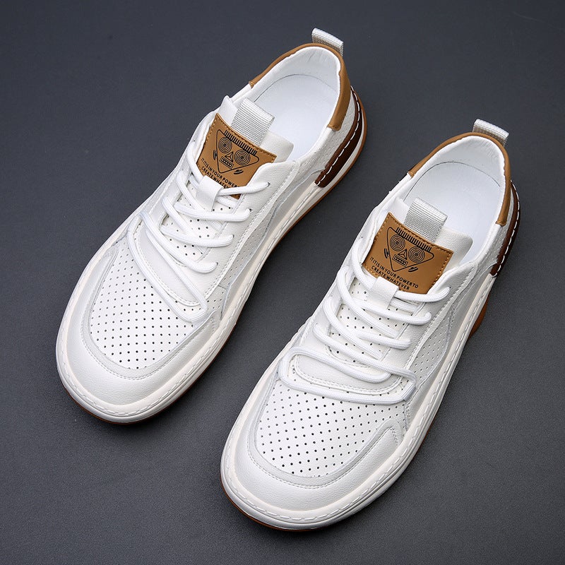 European Station Genuine Leather Men'S Shoes Thick-Soled Breathable Cut Out Casual Clogs Men'S 2025 Spring New White Shoes Trbottom - Image 5