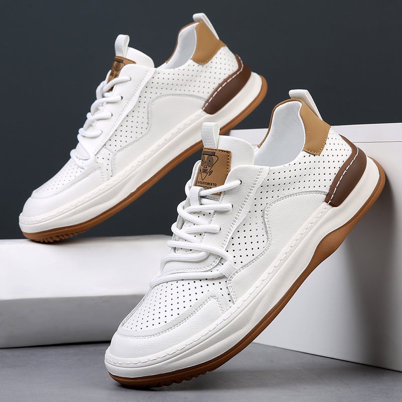 European Station Genuine Leather Men'S Shoes Thick-Soled Breathable Cut Out Casual Clogs Men'S 2025 Spring New White Shoes Trbottom - Image 3