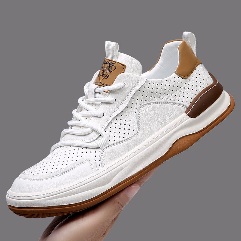 European Station Genuine Leather Men'S Shoes Thick-Soled Breathable Cut Out Casual Clogs Men'S 2025 Spring New White Shoes Trbottom - Image 2