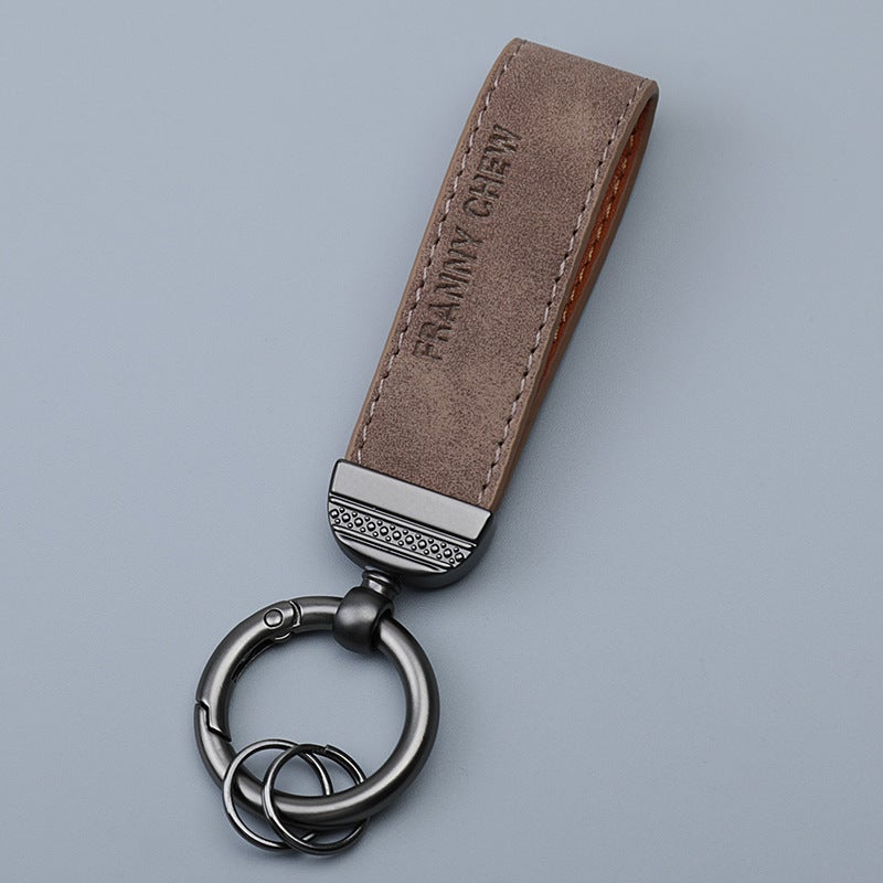 Genuine Leather Keychain Metal Ring Gift Logo[K01] [brown gray suede]] [K01] [brown gray suede]] 