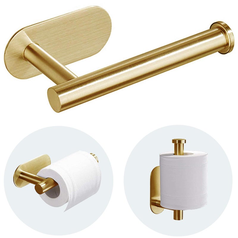 JOPOFI Toilet Paper Holder - Self Adhesive Toilet Paper Holder Wall Mount for Bathroom, SUS 304 Stainless Steel Command Strip Toilet Paper Roll Holder Stick On Wall, No Drilling - Brushed Gold - Image 1