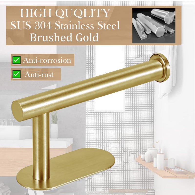 JOPOFI Toilet Paper Holder - Self Adhesive Toilet Paper Holder Wall Mount for Bathroom, SUS 304 Stainless Steel Command Strip Toilet Paper Roll Holder Stick On Wall, No Drilling - Brushed Gold - Image 2