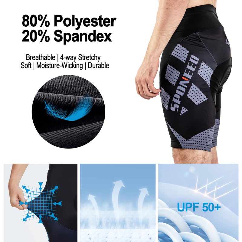 sponeed Racing Bicycle Shorts for Men Road Bike Riding Wear Motorbike Pants Gel Pad Cushioned US XXL Gray - Image 3