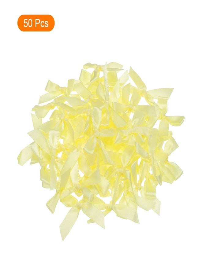 MECCANIXITY 50Pcs Mini Ribbon Bow 1.8 inch Mini Fabric Satin Ribbon Flower Bows for Craft DIY Sewing Wedding Birthday Party Light Yellow - Image 3