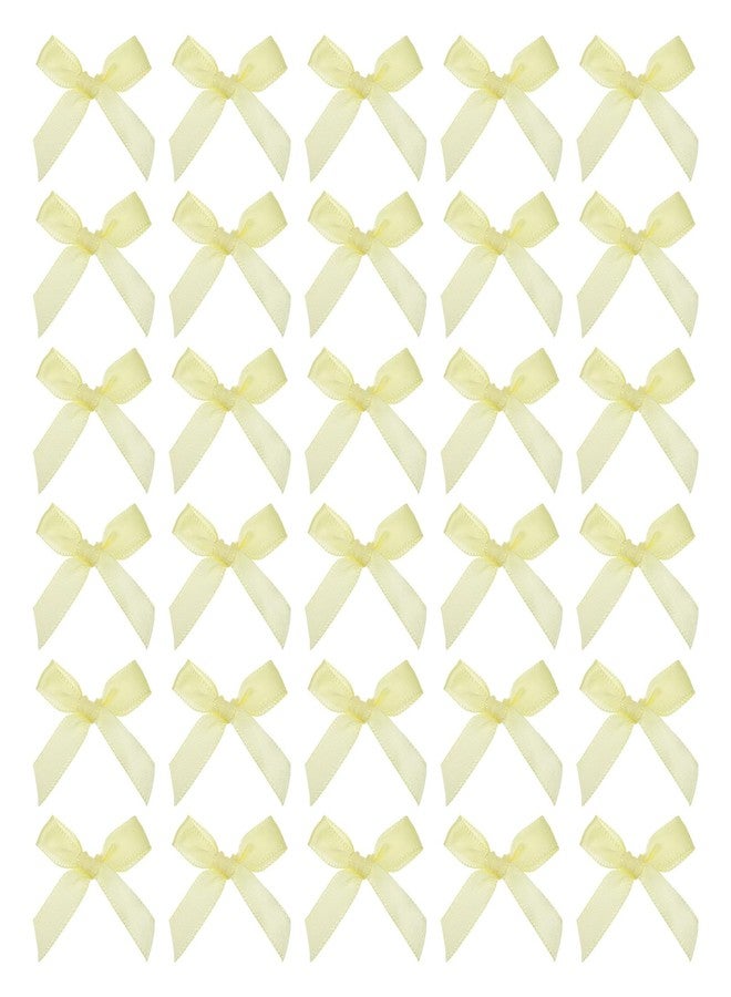 MECCANIXITY 50Pcs Mini Ribbon Bow 1.8 inch Mini Fabric Satin Ribbon Flower Bows for Craft DIY Sewing Wedding Birthday Party Light Yellow - Image 1