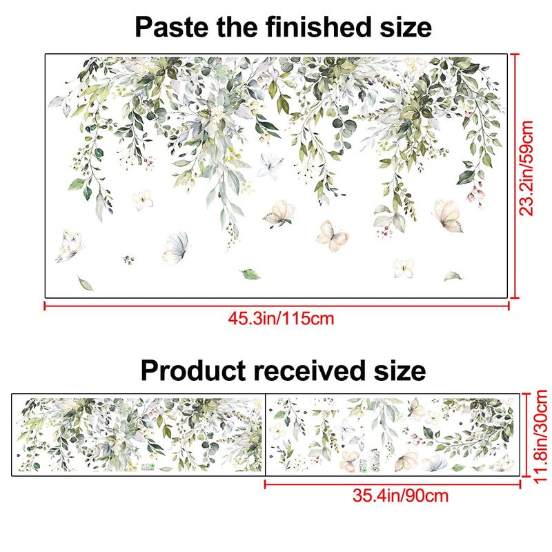 LiveGallery Hanging Green Leaves Wall Decals Elegant Plants Wall Stickers DIY Vinyl Peel and Stick Butterfly and Leaf Wall Art Murals for Kids Girls Bedroom Living Room Offices Nursery Closet Ceiling Vertex Line (B) - Image 2