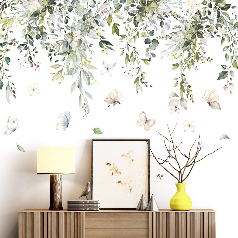 LiveGallery Hanging Green Leaves Wall Decals Elegant Plants Wall Stickers DIY Vinyl Peel and Stick Butterfly and Leaf Wall Art Murals for Kids Girls Bedroom Living Room Offices Nursery Closet Ceiling Vertex Line (B) - Image 5