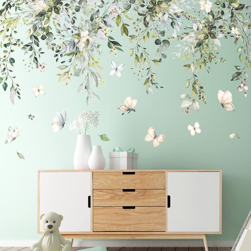 LiveGallery Hanging Green Leaves Wall Decals Elegant Plants Wall Stickers DIY Vinyl Peel and Stick Butterfly and Leaf Wall Art Murals for Kids Girls Bedroom Living Room Offices Nursery Closet Ceiling Vertex Line (B) - Image 4