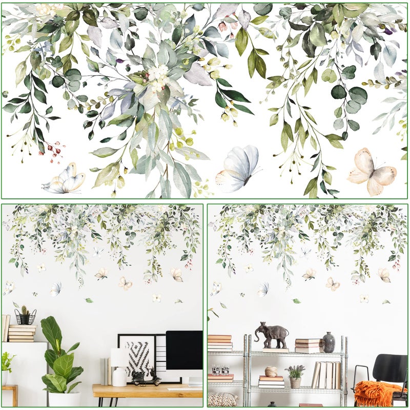LiveGallery Hanging Green Leaves Wall Decals Elegant Plants Wall Stickers DIY Vinyl Peel and Stick Butterfly and Leaf Wall Art Murals for Kids Girls Bedroom Living Room Offices Nursery Closet Ceiling Vertex Line (B) - Image 3