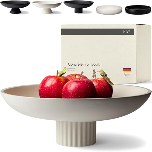 KIVY Concrete Fruit Bowl for Kitchen Counter - Large Decorative Pedestal Bowl for Home Decor - Modern Key Bowl for Entryway Table - White - Image 1