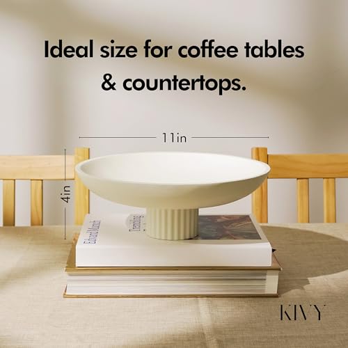 KIVY Concrete Fruit Bowl for Kitchen Counter - Large Decorative Pedestal Bowl for Home Decor - Modern Key Bowl for Entryway Table - White - Image 3